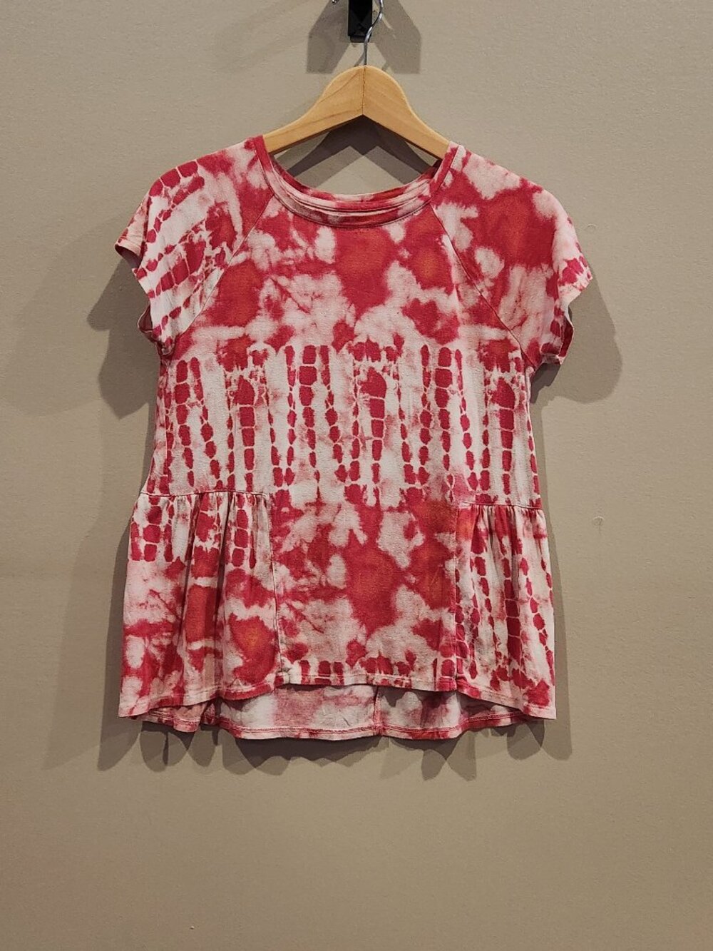 Wonder Nation Girls XL 14-16 Pink Tie Dye Peplum Top Short Sleeve